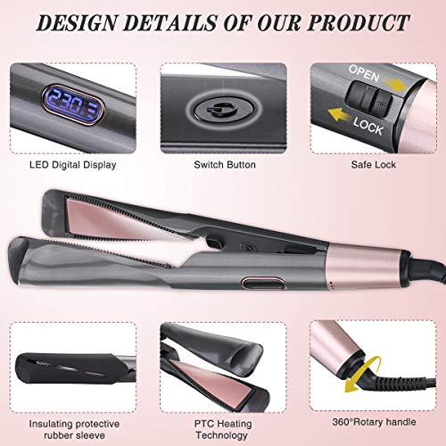 8 Sets LIUMY Professional Salon Hair Straightener and Curler 2 in 1, Tourmaline Ceramic Twisted Flat Iron, with LCD Digital Display, Adjustable Temp and Auto Shut-Off, Suitable for All Hair Quality.