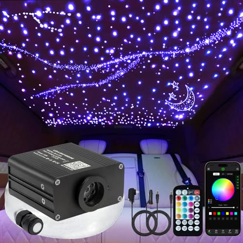 Image of FIREWORK Starlight Headliner Kit, 16W Twinkle RGBW Sound Sensor Fibre Optic Lights Star Ceiling Light for Home & Car Ceiling Headliner Decoration with Music+APP+Remote Control 550pcs*0.03in*13.1ft /4m