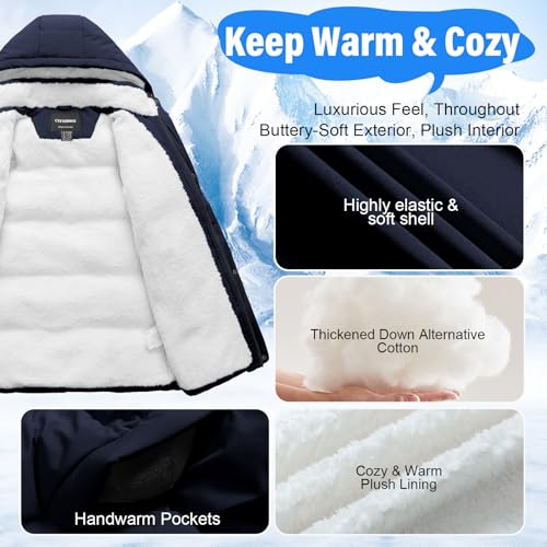 Image of Boys Winter Puffer Jacket Waterproof Hooded Parka Coat with Faux Fur Lining Warm Insulated Outdoor Jacket for Kids