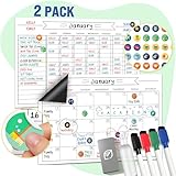 Magnetic Whiteboard Chore Chart & Reusable Dry Erase Calendar Set – for Kids, Teens, Adults - Reward Behavior Chart - Kids Responsibility Magnets & Refrigerator Reward Set – 11” x 17”