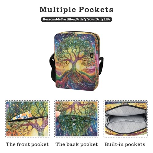 mens messenger bag crossbody mens shoulder bag Womens Casual Purses Adjustable Strap for School School- The Tree Of Life Colorful2