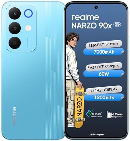 realme NARZO 90x 5G (Flash Blue,8GB+128GB) | 7000mAh + 60W Biggest Battery & Fastest Charging in the Segment*