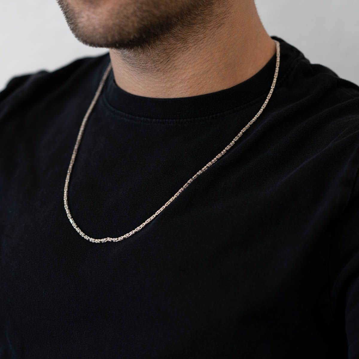 MATERIA, catenina per uomo in argento 925 a maglia bizantina, rodiata e diamantata su tutti e quattro i lati, 2,5 mm, personalizzabile, con scatola portagioie #K29