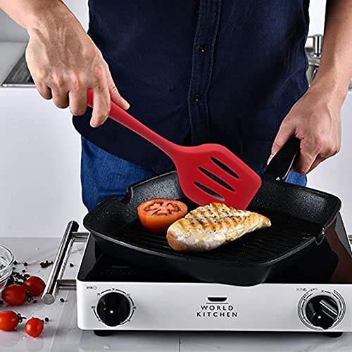 Image of Baskety Silicone Turner Spatula /Slotted Spatula, High Heat Resistant to 480F, Hygienic One Piece Design, Non Stick Rubber Kitchen Utensil for Fish, Eggs, Pancakes, Wok Red Pack of 1