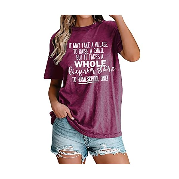 Funny Mom Shirt It May Take a Village to Raise a Child Shirt Novelty Letter Printed Tee Top Purple