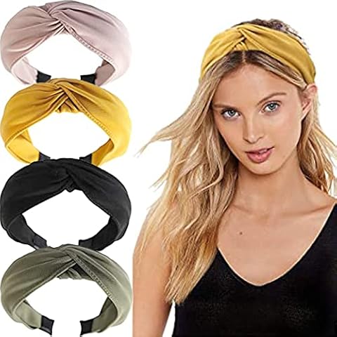 4PCS Top Knot Headbands for Women Fabric Hairbands Wide Headbands Elastic Head Wrap Cute Hair Accessories for Women Girls Cover