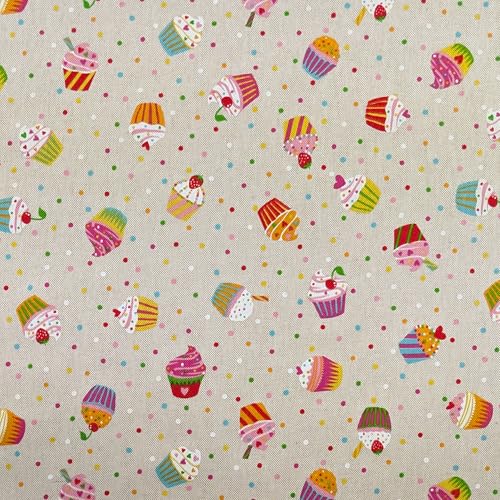 Panini Tessuti, Tela Panama Cupcakes, se vende por medio metro, ancho fijo 140 cm; 1 cantidad = 50 cm; 2 unidades = 100 cm – Decoración, sillas, sofás, bricolaje