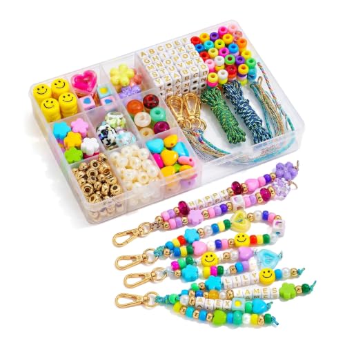 421 PCS DIY Beaded Keychain Making Kit Bag Charm Craft Supplies Acrylic Alphabet Bag Beads Heart Star Flower Shapes Make Handmade Gifts for Friends Family Create Zipper Pulls Making Kit Gifts