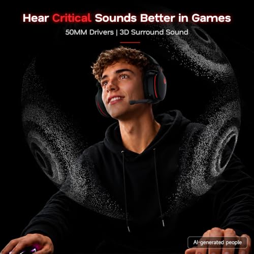 Image of AOC 2.4GHz Wireless Gaming Headset for PS5, PS4, PC, Switch, 45Hr, BlackRed | Bluetooth 6.0 Gaming Headphones with Noise Canceling Mic, 7.1 Virtual Surround, Great for Fortnite & Call of Duty /FPS Gamers