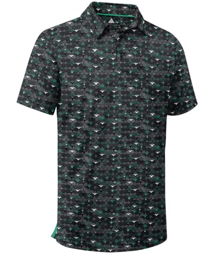 SWISSWELL Funny Golf Shirts for Men Short Sleeve Print Black Polo Shirts for Men with Collared Summer Tennis T Shirts L