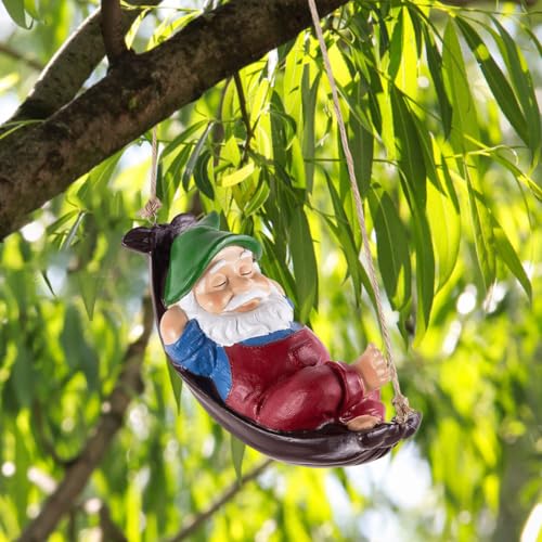 SPEPROECO Funny Garden Gnomes Statue Swing Hanging Dwarf Outdoor Garden Resin Ornaments, Waterproof Hammock Gnome Garden Gifts, Gnomes Sculpture For Garden Outdoor Decorations