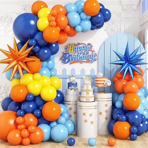 Guirlande de ballons orange bleu jaune pour anniversaire dessin animé dragon