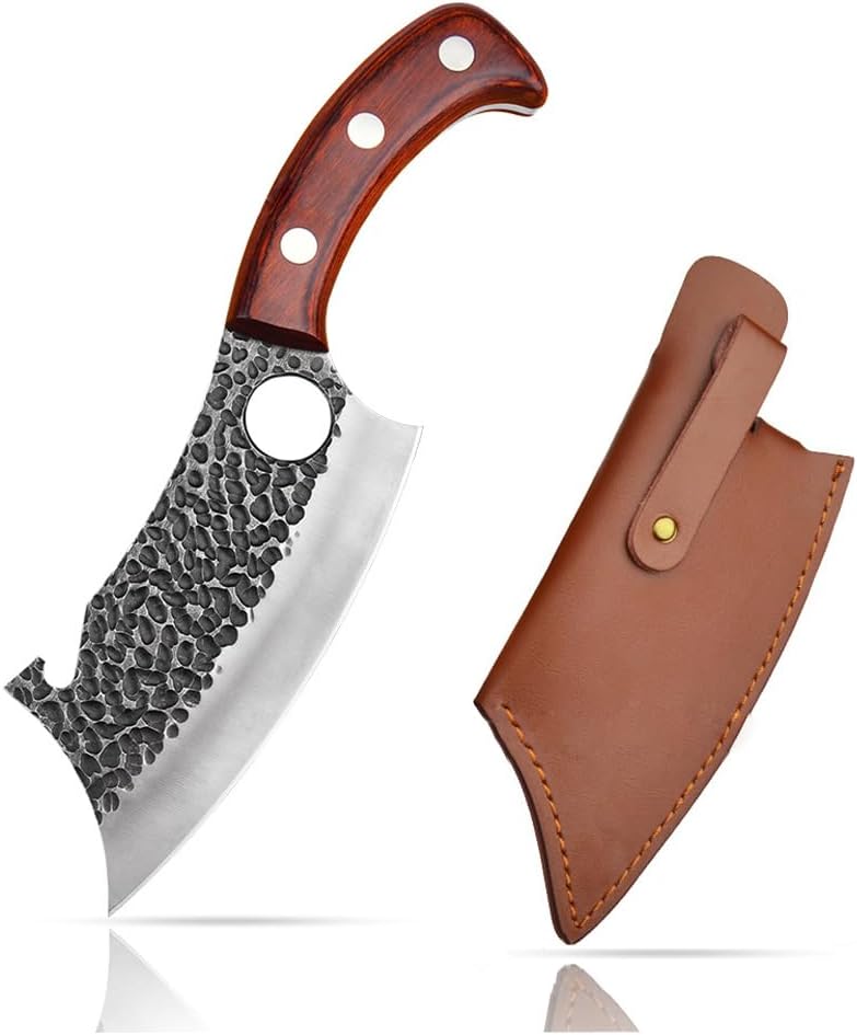 Astylway Outdoor Chef Knife Mini Kitchen Knife 6.5inch Full Tang with Leather Sheath Boning Viking Knives Multipurpose Grilling Camping Cooking Knife BBQ Tool