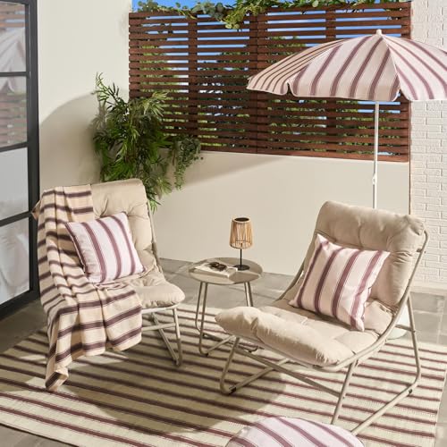 OHS Bistro Sets for 2 for Garden, Comfy Balcony Furniture Metal Frame Garden Table and Chairs with...