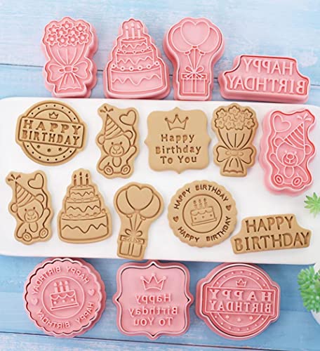 8 Pieces Happy Birthday Cookie Press Cookie Moulds For Baking Cookie Mould Press Birthday Cookie Mould Set Kitchen Tools Plastic Cookie Stamps (Birthday) #TOP7