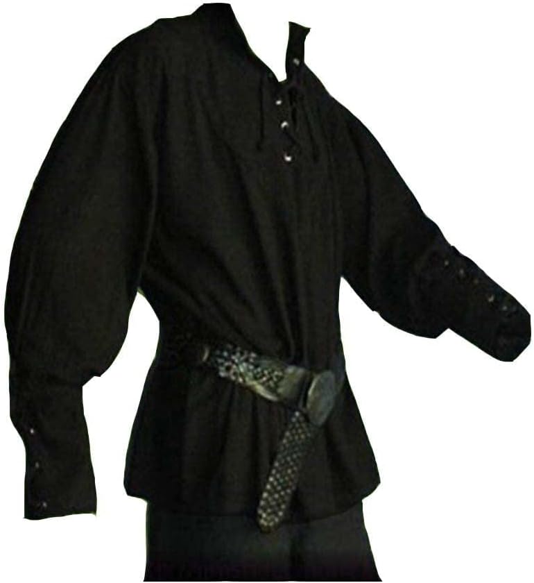 Men's Medieval Pirate Costume-Vintage Bandage Blouse-Mercenary Scottish Wide Cuff Shirt-Long Sleeve Viking Top - Image 2