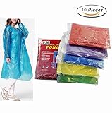 Emergency Hooded Rain Poncho by PengMei, 10 Packs Rain Poncho for Adults One Size Long Sleeves Disposable Camping Outdoor Assorted Colors 100% Waterproof