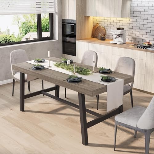 Image of GarveeHome Industrial Dining Table for 4-6 People, 63 inch Long Kitchen Table with Sturdy Metal Frame, Rectangular Counter for Dinner, Kitchen, Dining Room (Grey Walnut, 63 inch Non-extendable)