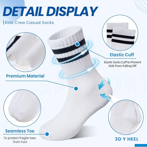 Image of Eyean Kids Athletic Crew Socks Boys Girls Cotton School Uniform Casual Basic Socks 6 Pairs