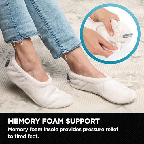 Image of Brookstone Plush Footies - Memory Foam Slippers with Ultra-Soft Sherpa, Non-Skid Sole, One-Size-Fits-Most, Machine Washable for Women, Stocking Stuffers and Christmas Gifts