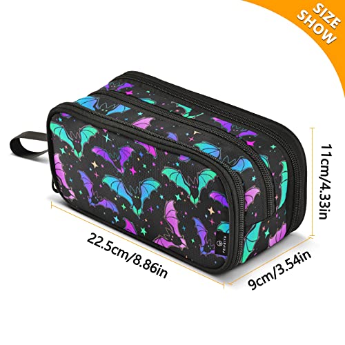 Image of Fisyme Halloween Bats Stars Pencil Case Large Capacity Pen Box Makeup Pouch Holder Organizer Stationery Bag for School Office College Traval Adults