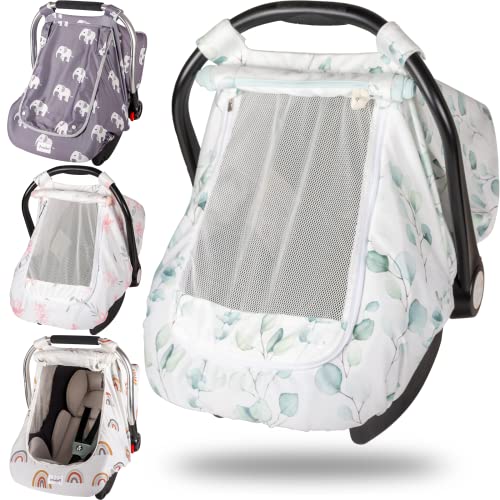 Image of Car Seat Cover for Babies - Large Window, Stretchy Canopy With Breathable Peekaboo, Kick-Proof & Windproof Infant Carseat for Boys Girls