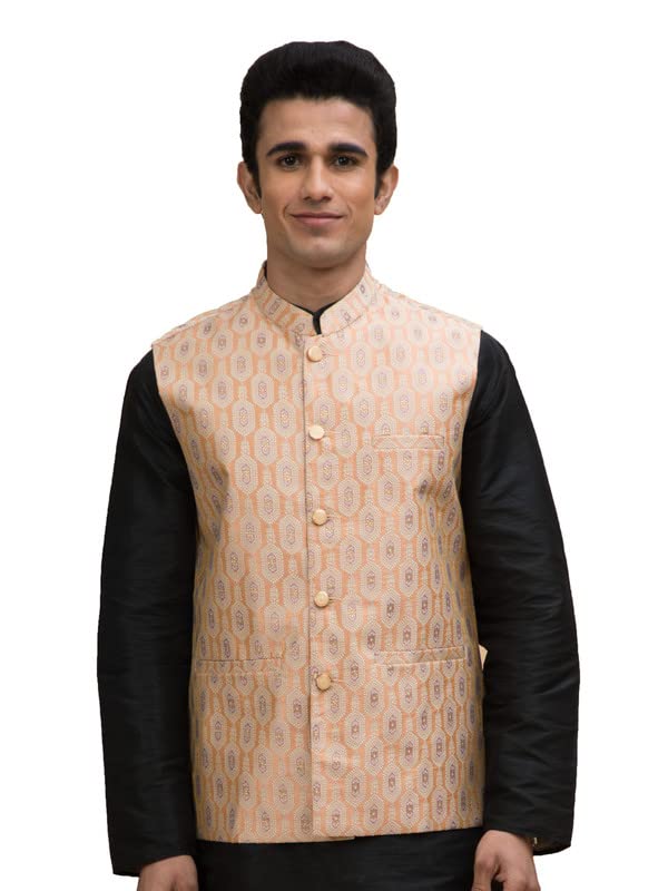 neudis Men Jacquard Ethnic Motif Silk Blend Nehru Jacket-picture-26