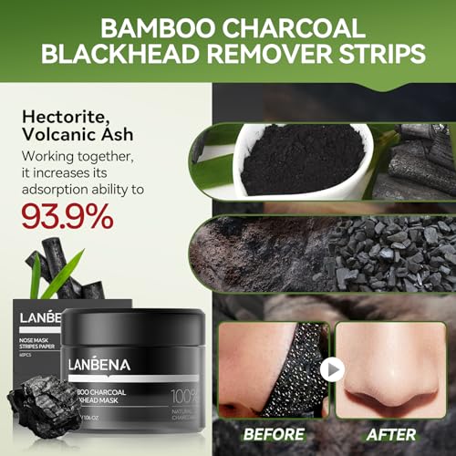 LANBENA Máscara removedora de cravos de carvão vegetal 2.0 atualizada - 60 tiras de nariz, descasca