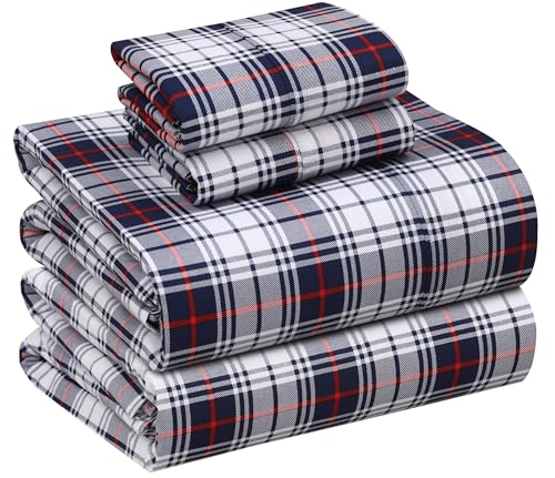 Image of RUVANTI 100% Cotton Percale Sheets Full Size, Prussian | Crisp Cooling, Deep Pocket 16 inch, Soft Breathable & Durable, Hotel-Style, 4 Piece Set