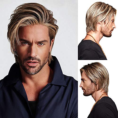 VOLMEY Men Wigs Short Brown Layered Straight Daily Casual Wear Wigs for Men Natural Looking Synthetic Cosplay Hair Wigs
