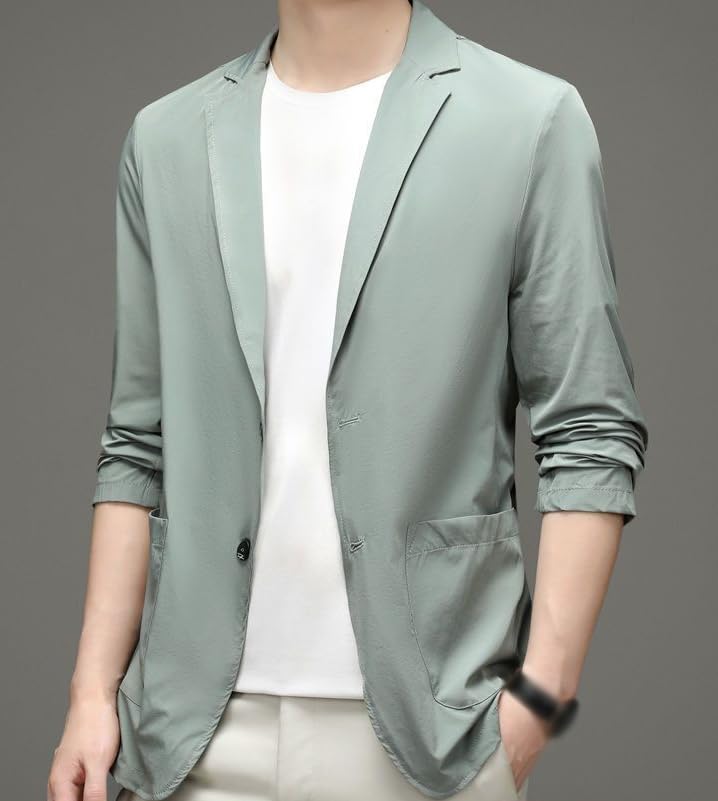 Kyayu Jacket for Men, 2025 New Men's Light Summer Suit Jacket, Men's Summer Ice Silk Cool Suit Jackets Coats4