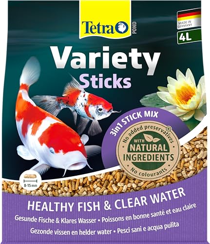 Tetra Pond Variety Sticks - Fischfutter-Mix für Teichfische aus drei verschiedenen Sticks, für die Gesundheit, Farbenpracht und Vitalität aller Fische im Teich, 4 L Beutel
