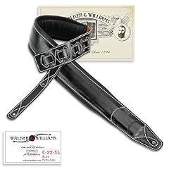 Walker & Williams C-22-XL Sangle de guitare extra longue rembourrée en cuir grainé Noir 147,3 cm, Black - Les Beatles, Paul McCartney, John Lennon, RIngo Starr, George Harrison