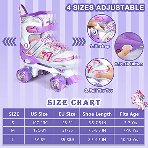 image for Tudoccy Roller Skates for Kids, Shine Skates 4 Size Adjustable Roller 