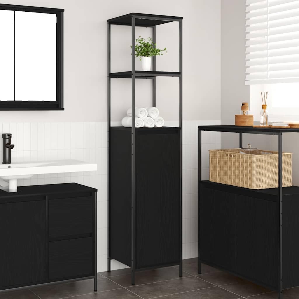 Armadietto da bagno con ripiani, effetto rovere, 36 x 35 x 165 cm, in legno, vano portaoggetti, per bagno degli ospiti, WC, lavanderia, organizer salvaspazio