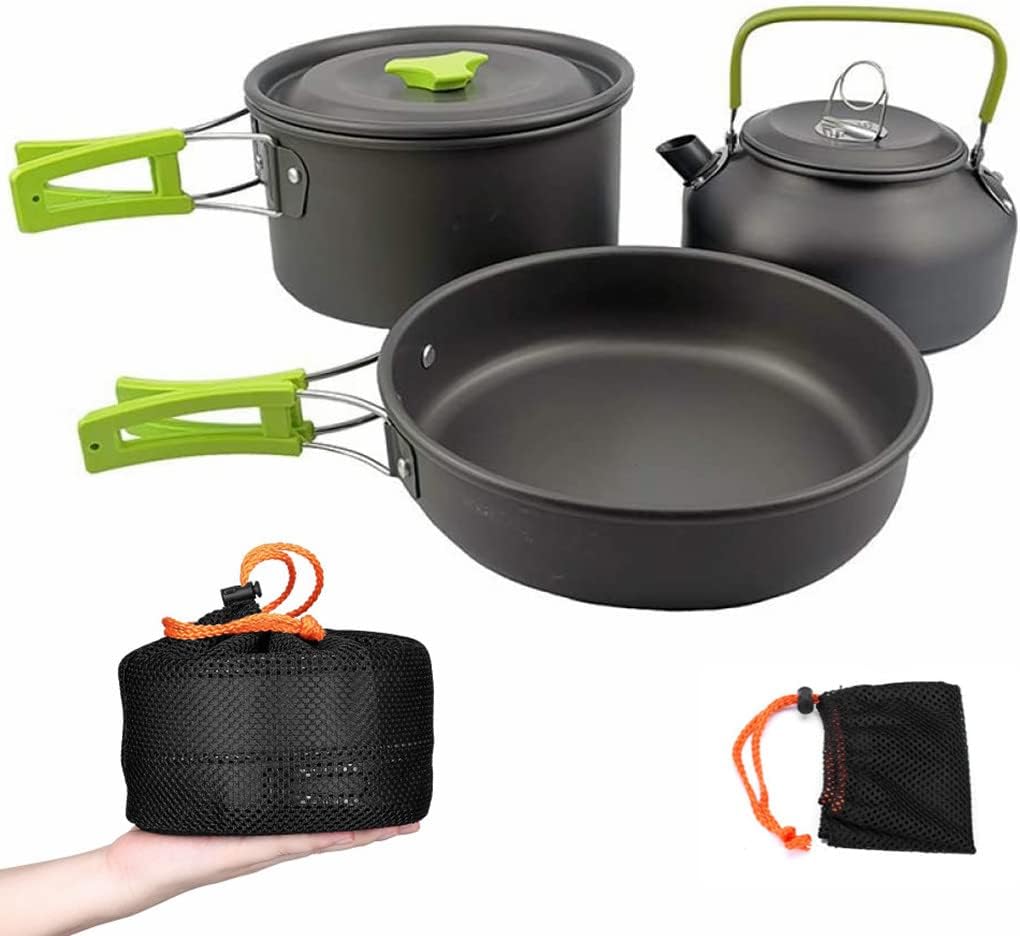 Camping Cookware Set, Anodized Aluminum Camping Pots and Pans Set