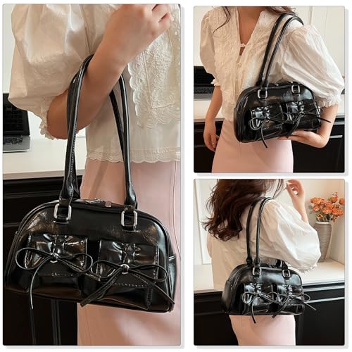Image of Fozehlad Y2K Shoulder Bag for Women Retro PU Leather Tote Handbag Multi-Pocket Hobo Bag with Zipper for Gifts