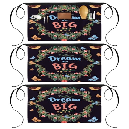 Lot de 3 tabliers courts de chef violets à 3 poches pour cuisine et bistrot