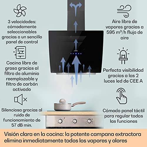 Klarstein-Campana-Extractora-Extractor-Cocina-para-Pared-con-Filtro-Aluminio-Antigrasa-para-Lavavajillas-Flujo-Aire-595mh-LEDs-Controles-Tactil-Campanas-de-Cocina-Extractores-Montaje-Pared