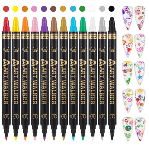 Image of IONSGAKO 12 Colors Dual-head Nail Art Pens Set, Quick Dry Nail Polish Pens