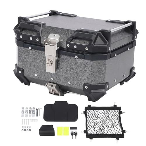 Akozon Motorcycle Top Case Aluminum Alloy Trunk Box Helmet Luggage Storage Black 25L Capacity