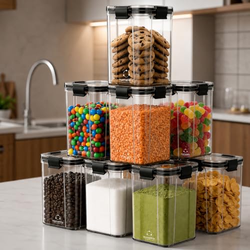 Image of HomeWiz Air-Tight Kitchen Storage Containers Set of 8 (1200 ML Each) | Transparent Plastic Boxes for Fridge, Pantry & Home Organization | Food Grade, Multi-Purpose Storage | Storage Box