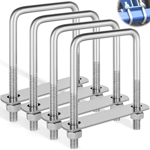 4 Pièces Boulons Forme U avec Écrous & Tôle, Vis Étrier Carré 70 x 110mm, U-Bolts Acier Inoxydable M8, Accessoires Connexion avec Plaque Cadre, Bride...