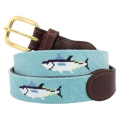 Huck Venture Bluefin Tuna Needlepoint Belt with Leather Backing (Size 32) Cover