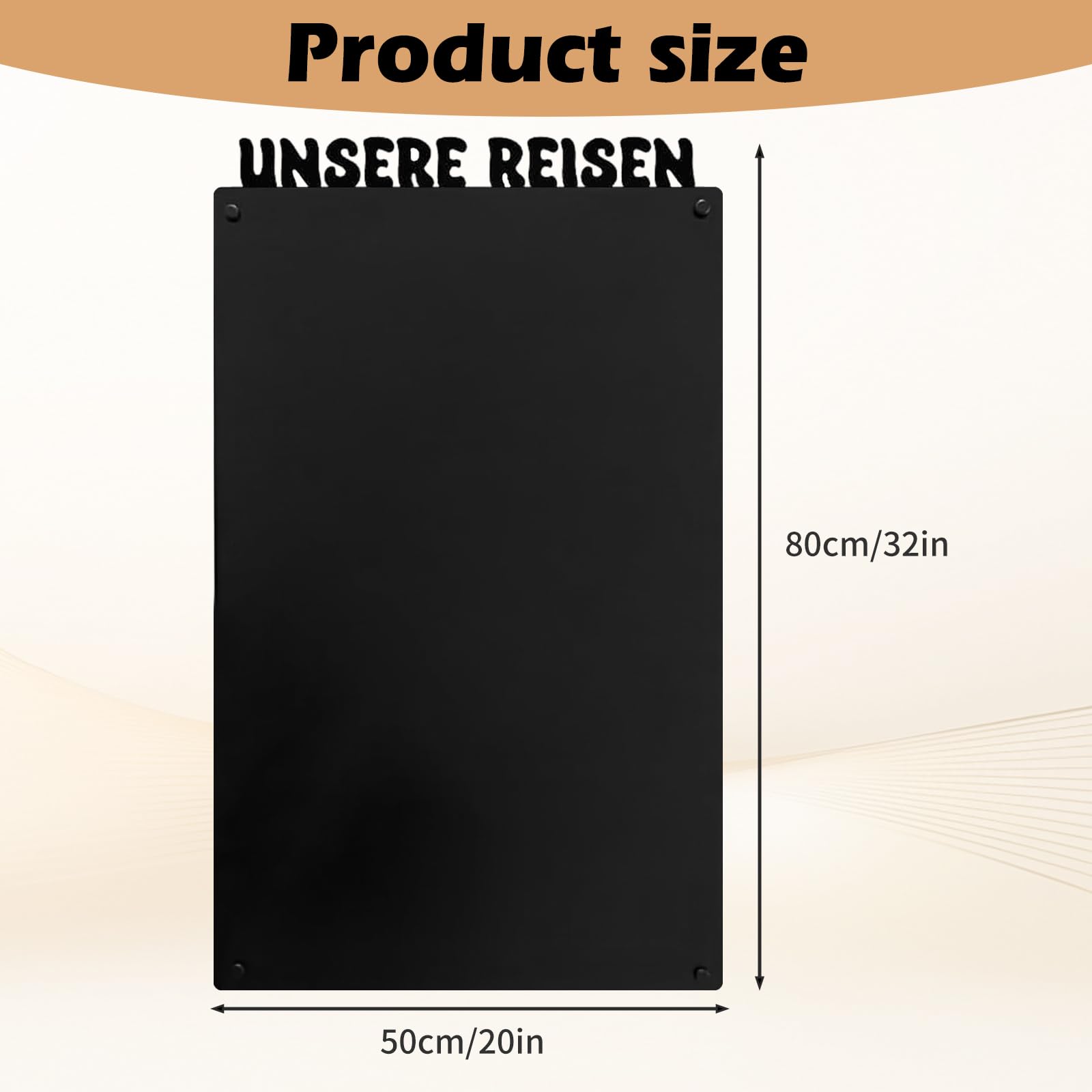 Magnettafel Schwarz 80×50 cm – Magnetwand/Pinnwand magnetisch für Küche, Büro & Kinderzimmer – Memoboard für Fotos, Notizen & Magnete ("UNSERE REISEN")