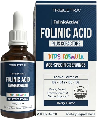 Organic FolinicActive Kids - Folinic Acid + B12 B6 & B2 Cofactors - Gentle Methylation Support for Mood Energy & Cognition Age Adjustable Dosing for Kids 1-18 Non GMO Vegan Berry Flavor (60mL)