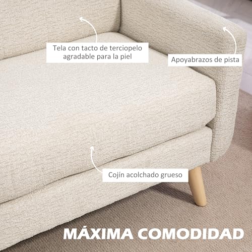 Miniatura 5 de Homcom Sofá De 2 Plazas Tapizado En Terciopelo Sofá De Salón Moderno Con Reposabrazos Y Patas De Madera Carga 240 Kg Para Dormitorio Oficina 114x71x82 Cm Beige