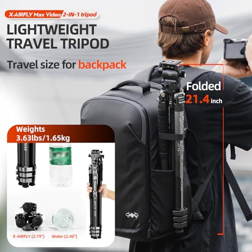 Image of Fotopro 67.3 inch Carbon Fiber Travel Tripod, Professional Heavy Duty Video Tripod with Hydraulic Spherical Pan-Tilt Flip Lock Max Load 22lbs, wih Monopod Phone Clip, X-AIRFLY Max Video