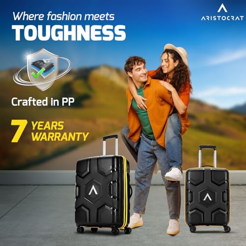 Image of Aristocrat Rock | Set of 2 Trolley Bag, 55+66 Cm, Small+Medium Hardside Luggage | 4 Wheels, Combination Lock | Polypropylene | Suitcase for Travel | 7 Year International Warranty | Jet Black