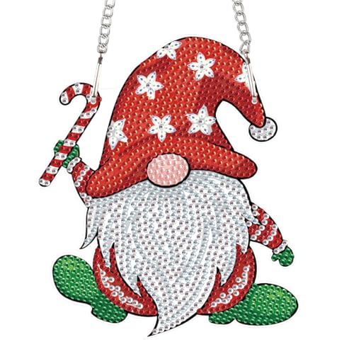 Image of AiYuanzsh DIY 5D Christmas Diamond Art Hanging Sign, Gnome Rhinestone Pendant Kit for Holiday Wall Door Window Decor, Diamond Painting Ornament for Seasonal Home Decoration